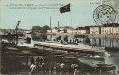 Trawl-net on the Saone - Building sites Schneider Co - Launching of a Destroyer of 1st Class - militaria - CPA