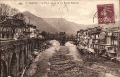 Sospel - the Old Bridge and Italian Mounts - CPA