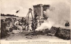 Insel-Str Honorat - die Monche von Lerins tragt das Abfeuern der Gewehr Liegeplatzseil fur opereer eine Rettung - CPA