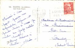 Nantes MODERN CARD the castle three Tours