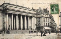 Nantes CPA the large theater and the street Crebillon