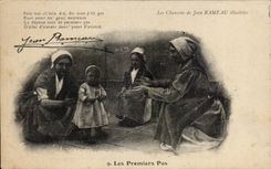 CPA illustrated songs of Jean Branch first steps (folklore caps costume child)