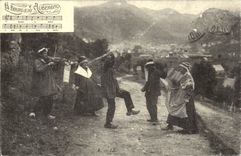 CPA Auvergne The bourree (folklore caps costume)