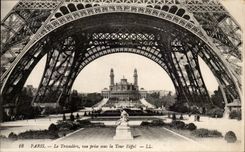 Paris CPA Trocadero seen from under the Eiffel Tower
