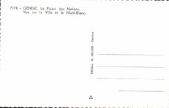 Switzerland Geneva MODERN CARD the palate of the Nations Seen on the city and the Mount Blanc