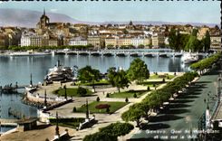 Switzerland Geneva MODERN CARD Quay of the Mount Blanc and seen on the city