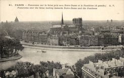 Paris CPA Panorama sur la Seine pris vers Notre Dame et le Pantheon 