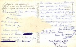 Paris MODERN CARD the park of the Chaumont Hillocks the lake the rock needle and the temple