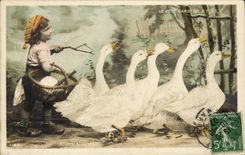 CPA the small Fantasy gardeuse one of geese Child (oies)