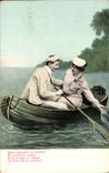Fantaisie - Couple - Couple in a canoe - CPA 