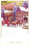 Fetes - Bonne Annee - Illustration - caleche - winter scene - CPA 