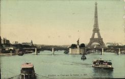 Paris CPA Seen on the Seine (Eiffel Tower)