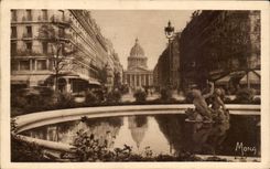 Paris CPA the place Edouard Rostand the street Soufflot and the Pantheon