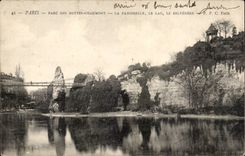 Paris CPA Park of the Chaumont Hillocks the footbridge the lake the View-point