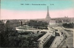 Paris CPA Panorama of Invalides (Eiffel Tower)