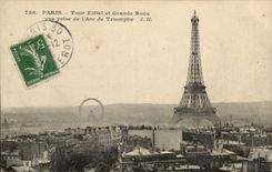 Paris CPA Eiffel Tower and large wheel seen from of Arc de Triomphe