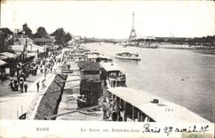 Paris CPA the Seine with the bridge of the day (Eiffel Tower)