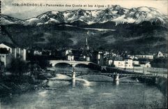 Panorama Grenoble-CPA der Kais und der Alpen