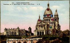 Paris CPA Montmartre Panorama sur le Sacre Coeur et l'eglise Saint Pierre 