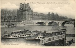 Paris CPA Le pont Royal et le pavillon de Flore (peniche boat ship)