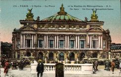 Paris CPA the opera the place and the station of the subway