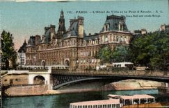 Paris CPA L'hotel de ville et le pont d'arcole
