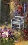 CPA Fantaisie Banc dans un jardin