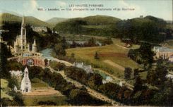 Lourdes CPA View from above on the esplanade and the basilica