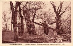 Lourdes - Martyrdom of Lourdes - V Station - Simon helps Jesus has to carry his Cross - CPA