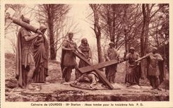 Lourdes - Martyrdom of Lourdes - IX Station - Jesus falls for the 3rd time - CPA