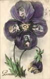 Fetes - Bonne Anne - Femme - Woman images in flower - fleur - pensee - CPA 