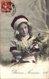 Fantasy - Children - Little Girl with bouquet off holly - beautifu hat - CPA
