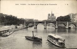 Paris - La Seine et le Pont de la Tournelle - bateau - little steamer CPA 
