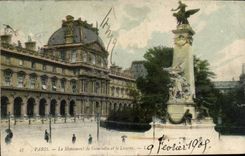 Paris CPA Le monument Gambetta et le Louvre