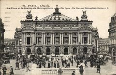 Paris CPA L'opera La place et la station du metropolitain