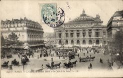 Paris CPA L'opera le grand hotel et le cafe de la Paix