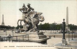 Paris CPA Places Harmony towards the Champs Elysees (Eiffel Tower)