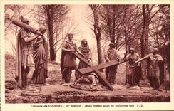 CPA Calvaire of Lourdes 9th Jesus Station fall for the third time