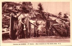 CPA Calvaire of Lourdes 4th Jesus Station meets his very holy Mere