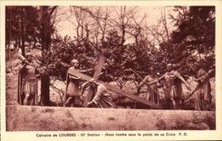 CPA Calvaire of Lourdes 3rd Jesus Station fall under the weight from the cross