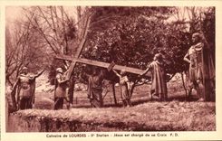 CPA Calvaire of Lourdes 2nd Jesus Station is load of his cross