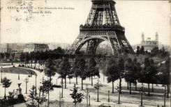Paris - 7 - View of Gardens of the Fields of the Mars - Eiffel Tower - Eiffel Tower CPA