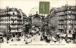 Paris - 10 - Station of North and the Boulevard - Denain - tram CPA
