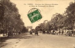 Paris - 8 - the Elysees Fields - and Arc de Triomphe of Etoile - horse - horse - CPA