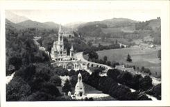 Lourdes - the Basilica and the Interaille Monument - CPA