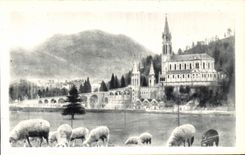 Lourdes - the Basilica - sheep - sheep CPA