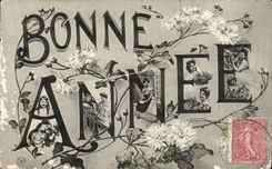 Festivals - Happy New Year - Floral and gravitational card - CPA