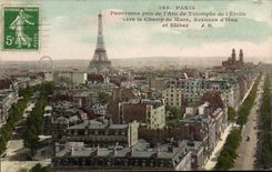 Paris - 8 - Panorama taken of Arc de Triomphe of Etolie - towards the Fields of Mars - Eiffel Tower - tower - CPA