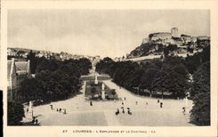 Lourdes - the Esplanade and Castle CPA
