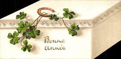 CPA Fantasy Happy New Year Flowers Clover Limps Box Horseshoe